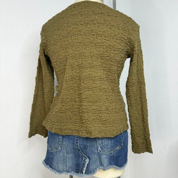 Y2K fairy grunge olive green crinkle ruffle button top by Nomadic Traders - Picture 4 of 6